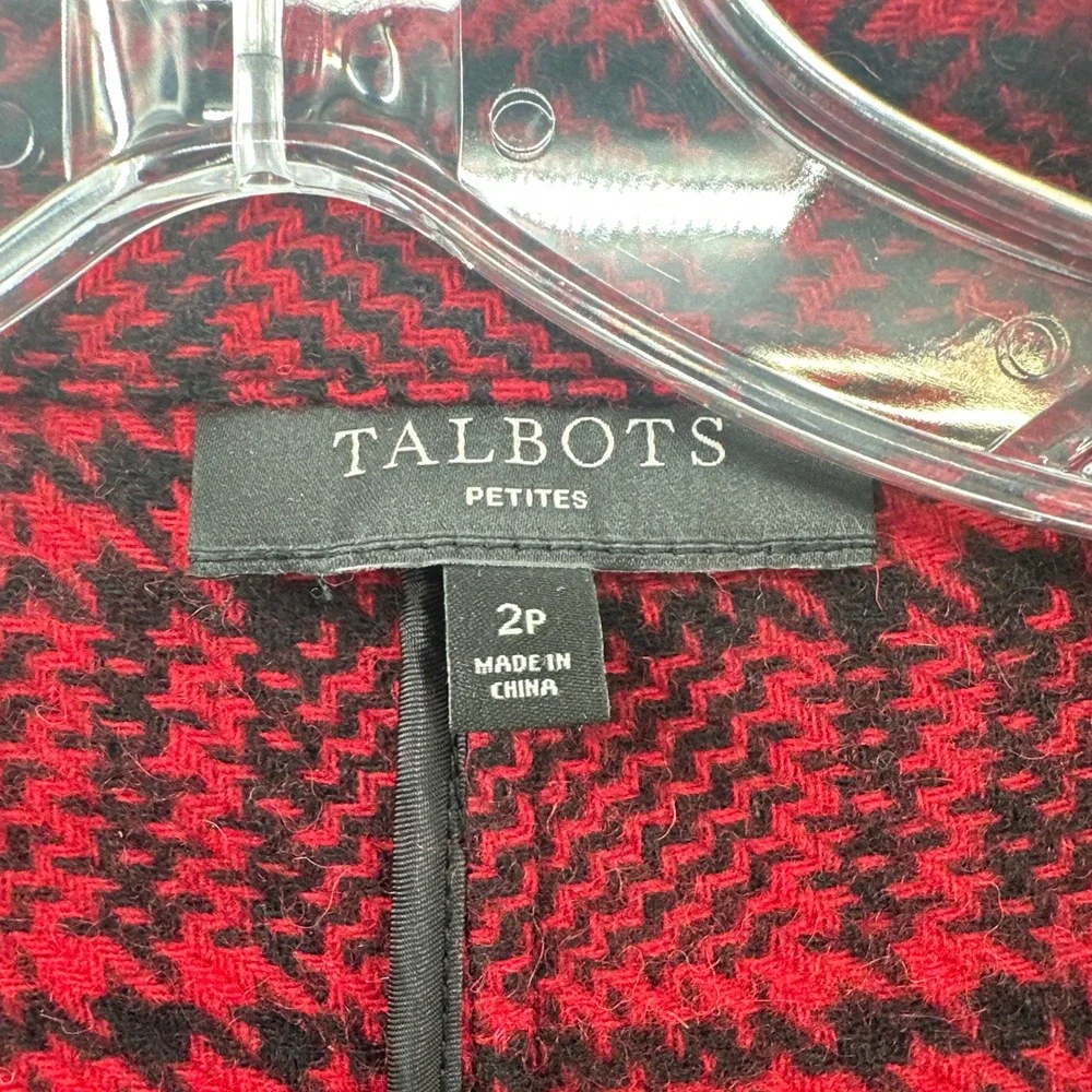Talbots Petites Red Black Plaid Wool‎ Blend Blazer Jacket Size 2P